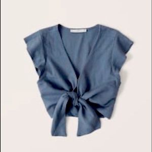 BRAND NEW Abercrombie & Fitch Tie Front Ruffle Linen Top size Large